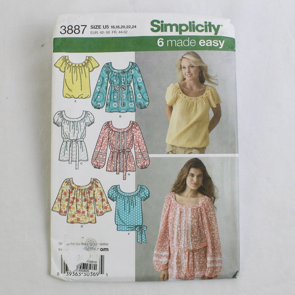 Simplicity 3887 Pullover Tops Patterns Women's Size U5 (16, 18, 20, 22, 24) 2007