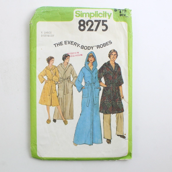 Vtg Simplicity 8275 Everybody Robes Patterns Unisex Adult Size X Large (1977)