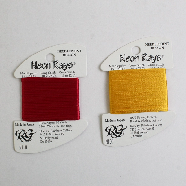 New Lot 4 Neon Rays Needlepoint Ribbon - 2 sparkling, 10 Yds. ea. Asst'd Colors