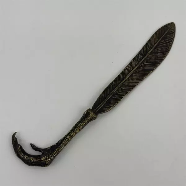 Vintage Chicken Claw And Feather Brass Letter Opener