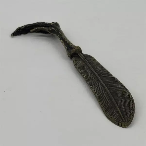 Vintage Chicken Claw And Feather Brass Letter Opener