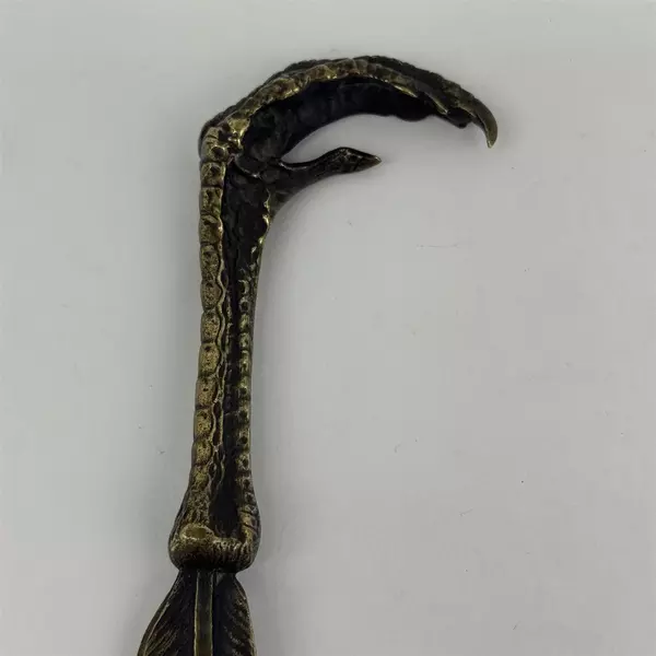 Vintage Chicken Claw And Feather Brass Letter Opener