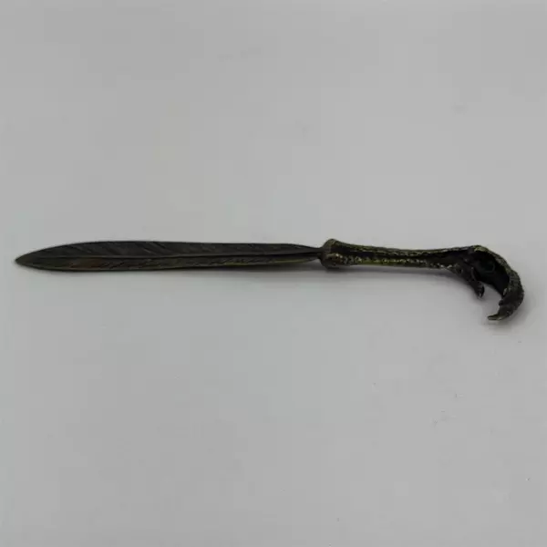 Vintage Chicken Claw And Feather Brass Letter Opener