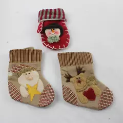Lot of 3 Felt 3D Mini Christmas Stockings & Snowman Mitten Holiday Decor