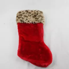Red and Leopard Print Christmas Stocking Fuzzy 18"x 9" Holiday Animal Print