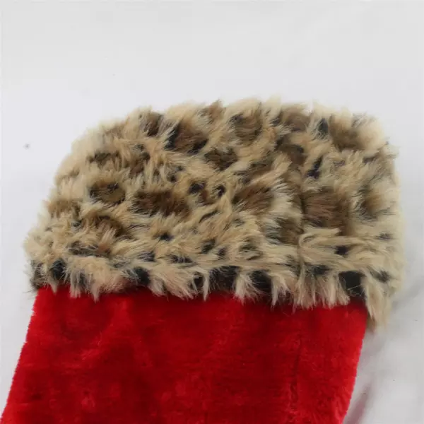 Red and Leopard Print Christmas Stocking Fuzzy 18"x 9" Holiday Animal Print