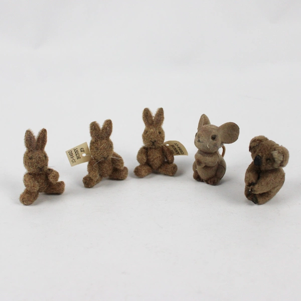 Lot of 5 Vintage Flocked Animals Dollhouse Accessories