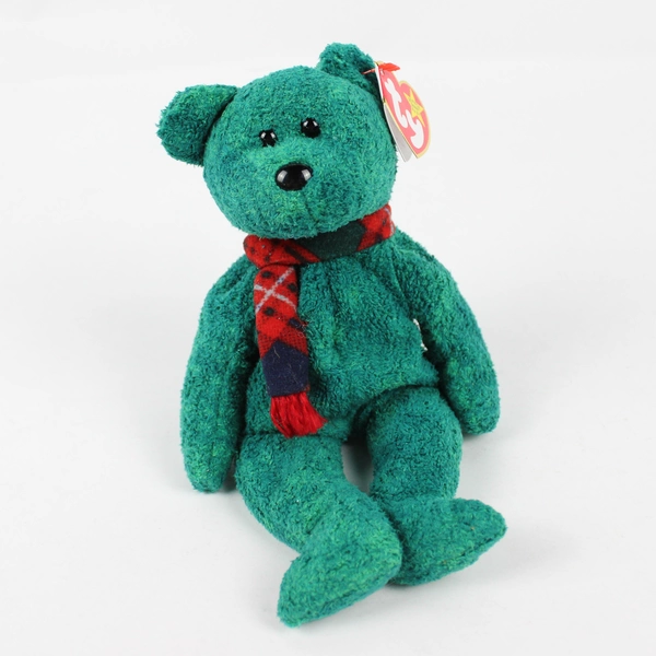 TY Beanie Babies Wallace 1999 Green Bear W/ Scarf W/ Tag Plush Doll Toy