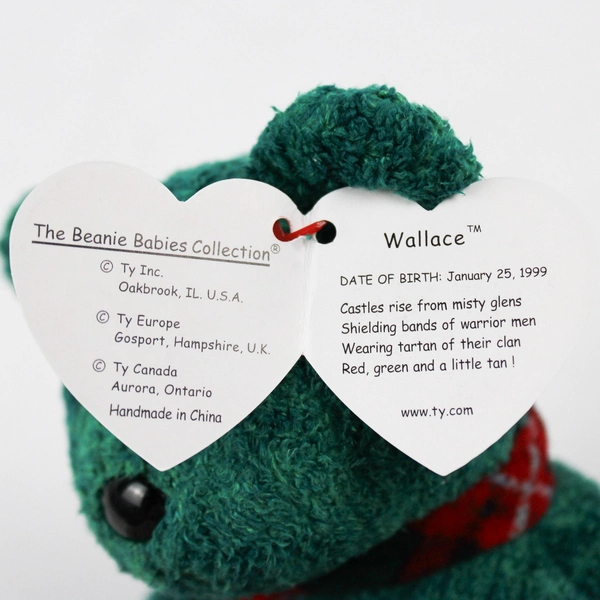 TY Beanie Babies Wallace 1999 Green Bear W/ Scarf W/ Tag Plush Doll Toy