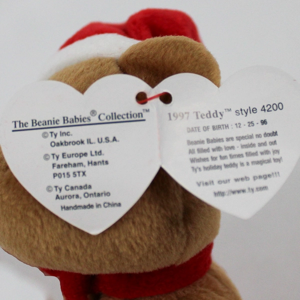TY Beanie Babies 1997 Teddy Holiday Christmas Brown Bear W/ Tag Plush Toy