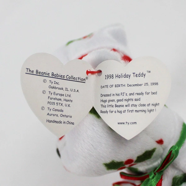 TY Beanie Babies 1998 Teddy Holiday Christmas Holly Bear W/ Tag Plush Toy