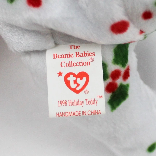 TY Beanie Babies 1998 Teddy Holiday Christmas Holly Bear W/ Tag Plush Toy