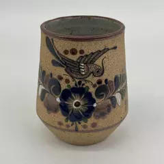 Handmade Brown Tonala Pottery Mug bird And Floral Pattern Signed