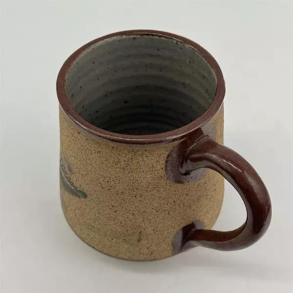 Handmade Brown Tonala Pottery Mug bird And Floral Pattern Signed