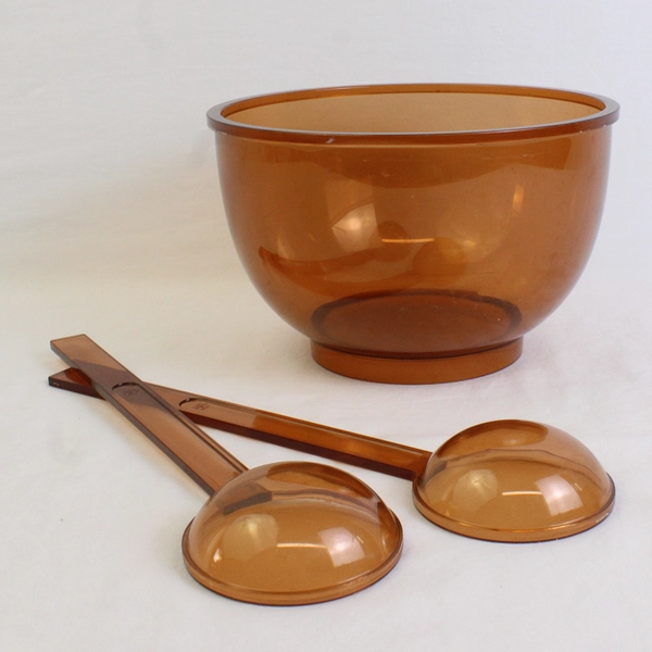 Lot Of 3 Dansk Designs Gunnar Cyren Amber Melamine Plastic Salad Bowl & 2 Spoons