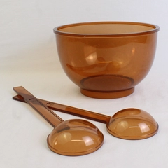 Lot Of 3 Dansk Designs Gunnar Cyren Amber Melamine Plastic Salad Bowl & 2 Spoons