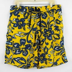 Quicksilver Board Shorts Men's 34 Yellow and Blue Floral Swim Trunks