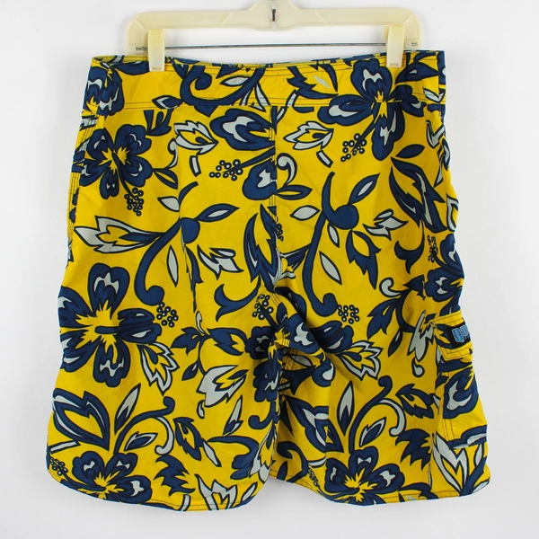 Quicksilver Board Shorts Men's 34 Yellow and Blue Floral Swim Trunks
