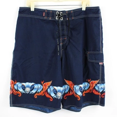 Quiksilver Men's 36 Navy Blue Floral Print Swim Trunks Boardshorts Drawstring