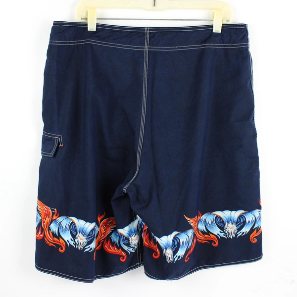 Quiksilver Men's 36 Navy Blue Floral Print Swim Trunks Boardshorts Drawstring