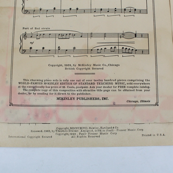Lot of 2 Sheet Music Keep Step March 1909 & On the Banks of the Wabash 1925