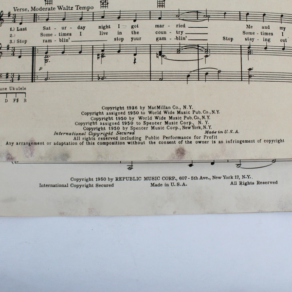 Lot of 2 Sheet Music Wanderin' And Goodnight Irene 1950 