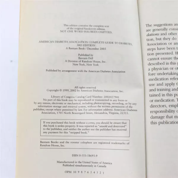 American Diabetes Association Complete Guide to Diabetes Paperback Third Edition