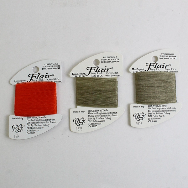 Lot 3 Cards Flair Stretchable Tubular Ribbon for Needlepoint Long Cross Stitch