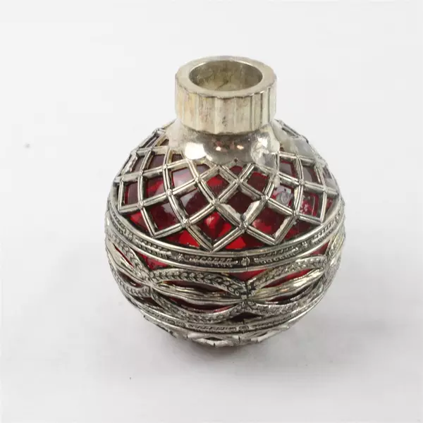 Lot Of 2 Godinger Silver Plate Filigree Green Red Glass Christmas Ball Ornaments