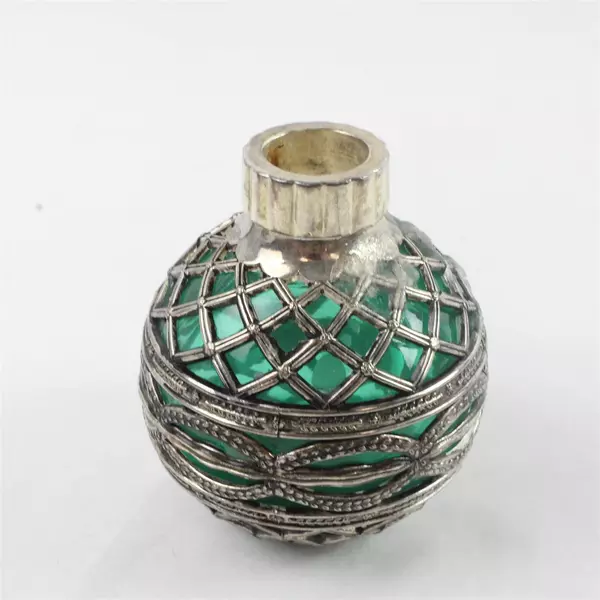 Lot Of 2 Godinger Silver Plate Filigree Green Red Glass Christmas Ball Ornaments