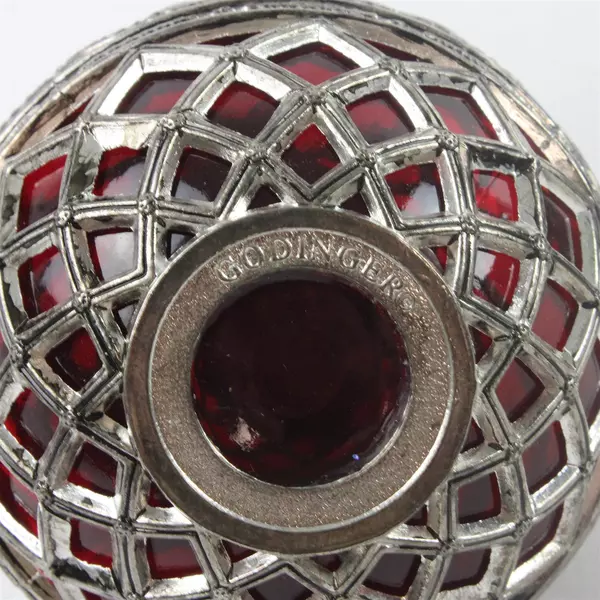 Lot Of 2 Godinger Silver Plate Filigree Green Red Glass Christmas Ball Ornaments