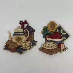 2 Pc 1997 Home Interiors Wall Decor Hang Plaques Apple Pie Teapot
