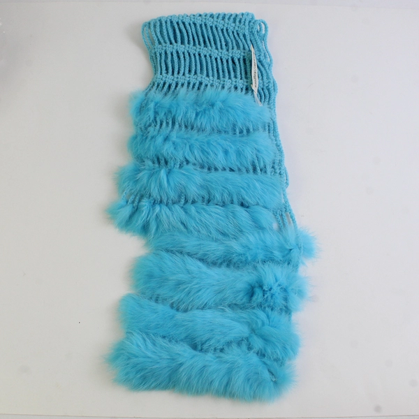 Unbranded Blue Acrylic and Angora Crochet Fringe Scarf 5.5" by 57"