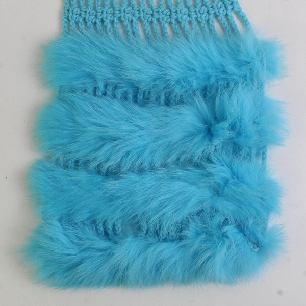 Unbranded Blue Acrylic and Angora Crochet Fringe Scarf 5.5" by 57"