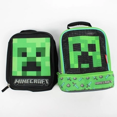 Lot of 2 Minecraft Kids Soft Insulated Lunch Bags Green and Black 2022