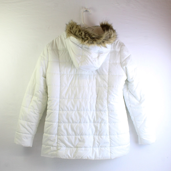 Arizona Jean Co. White Puffer Jacket Fur Trim Hood Women's Size XL