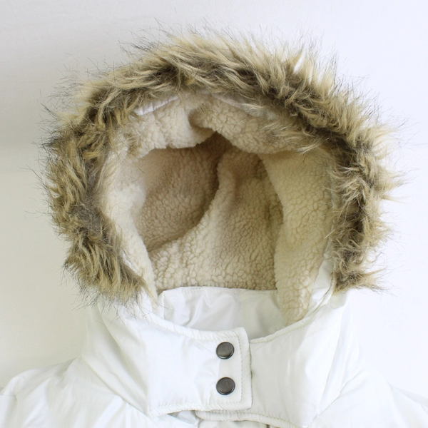 Arizona Jean Co. White Puffer Jacket Fur Trim Hood Women's Size XL