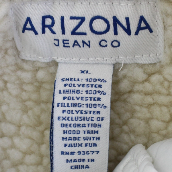 Arizona Jean Co. White Puffer Jacket Fur Trim Hood Women's Size XL