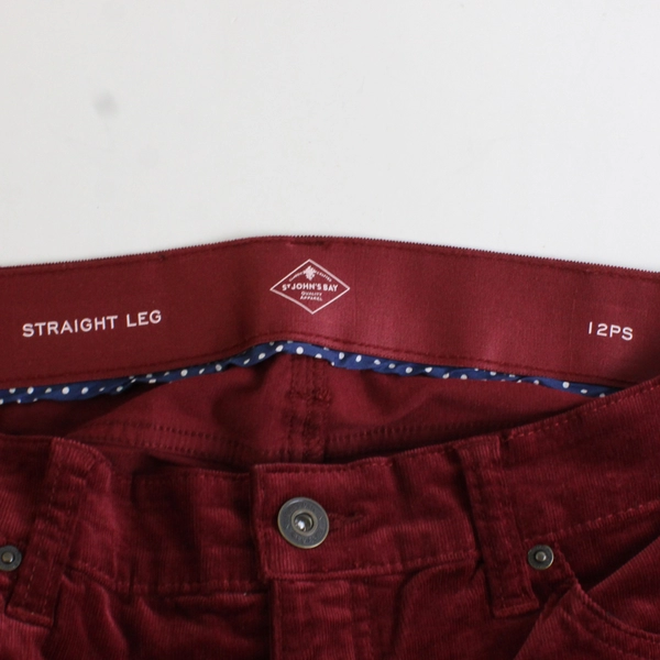 St. John's Bay Red Corduroy Straight Leg Pants Women's Size 12PS