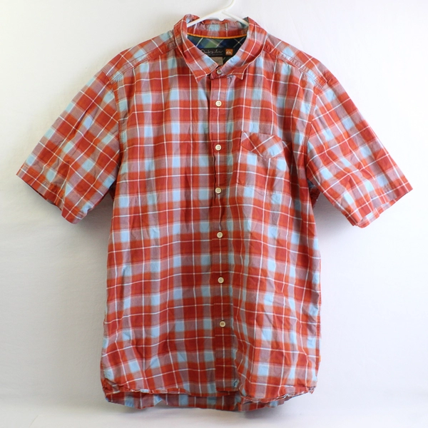 Quiksilver Orange and Blue Short-Sleeve Button-Up Men's Size Large