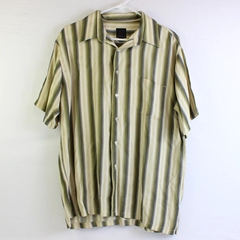 SQ Wear Beige Green and Gray Striped Short-Sleeve Button-Up Men's Size Large
