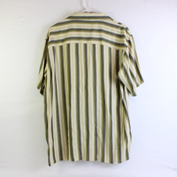SQ Wear Beige Green and Gray Striped Short-Sleeve Button-Up Men's Size Large