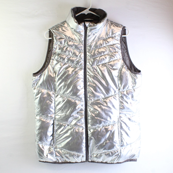 Xersion Silver Metallic Full-Zip Puffer Vest Women's Size Large