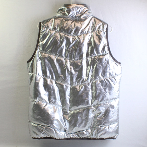 Xersion Silver Metallic Full-Zip Puffer Vest Women's Size Large