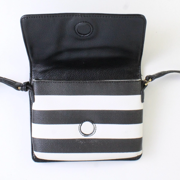 Isaac Mizrahi Small Black and White Striped Shoulder Purse