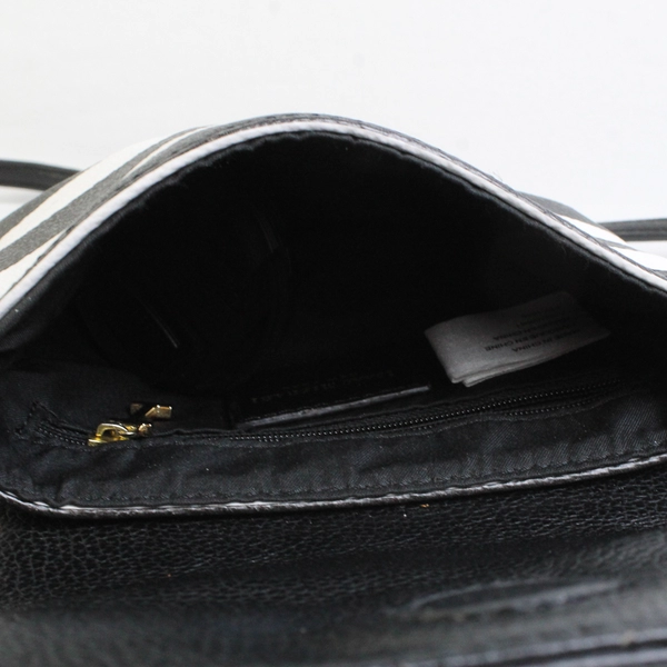 Isaac Mizrahi Small Black and White Striped Shoulder Purse