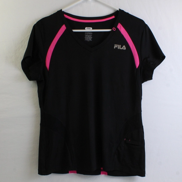 Fila Sport Black and Pink Short-Sleeve Running Shirt Women's Size Large