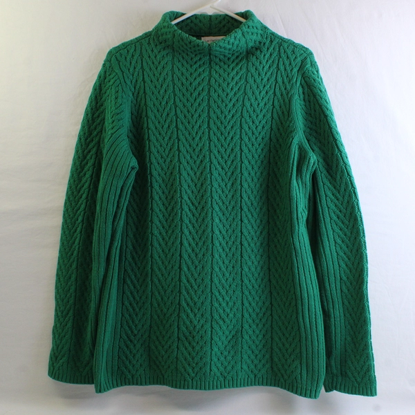 Liz Claiborne Women's L Green Cable Knit Pullover Mock Neck Sweater