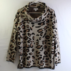 Calvin Klein Women's L Leopard Draped Turtleneck Dolman Sleeve Sweater