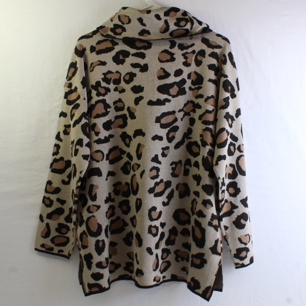 Calvin Klein Women's L Leopard Draped Turtleneck Dolman Sleeve Sweater